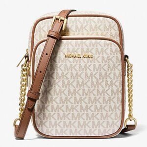 Michael Kors $398 Jet Set Travel Medium Signature Logo Crossbody Vanilla NWT
